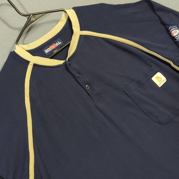 Bocomal FR T-Shirt Men's 3XL Blue Henley Long Sleeve 7oz. Flame Resistant Cotton - Picture 1 of 11